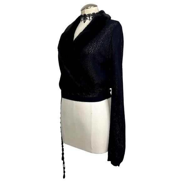 Moda International Faux Fur Knit Wrap Cadigan Gothic Retro Mob Wife - Picture 3 of 11